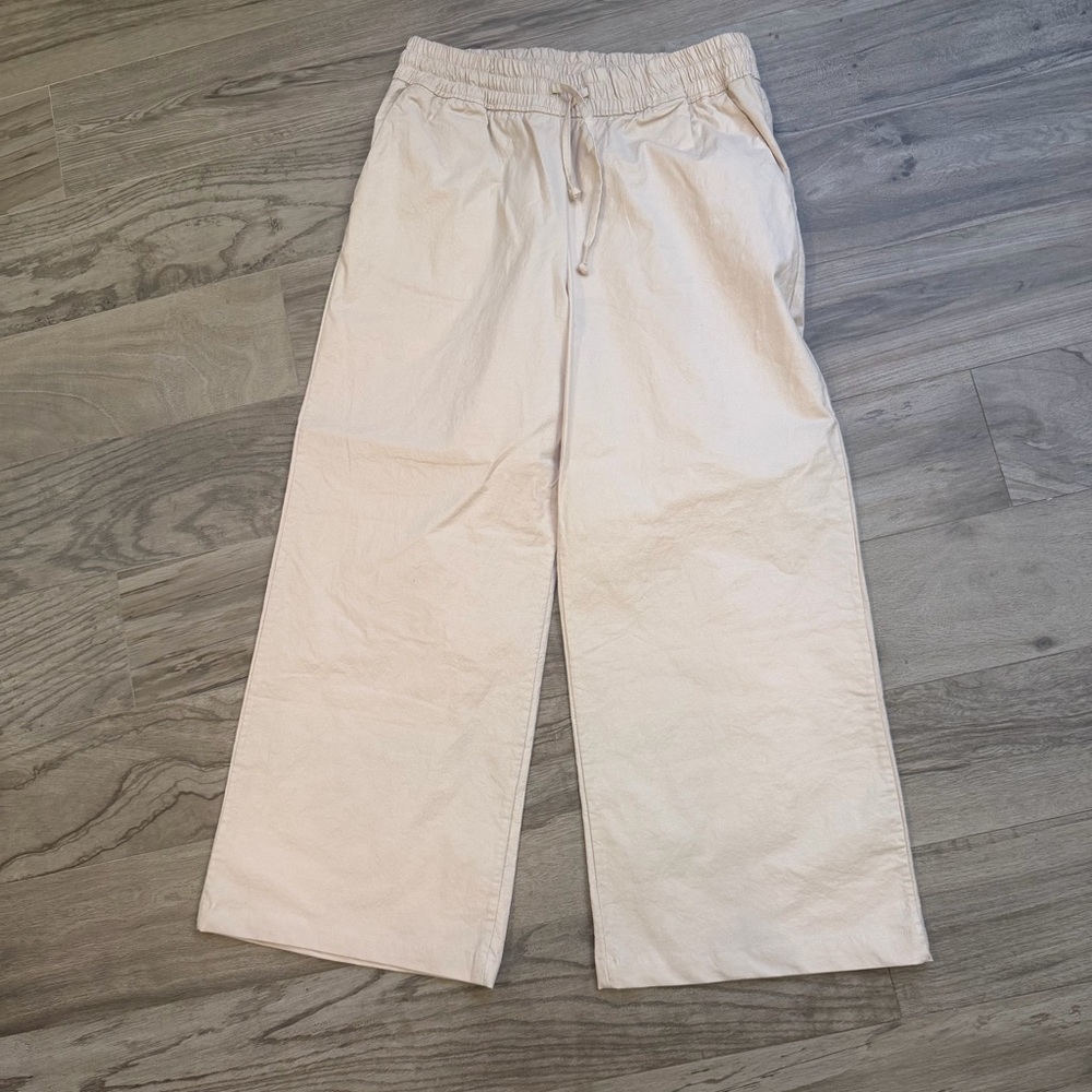 Kerri Rosenthal Beige Palazzo Linen Wide-Leg Pants Size M
